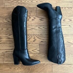 ISNOM Western Cowgirl Black Knee High Boots Sz 11 New Without Box
